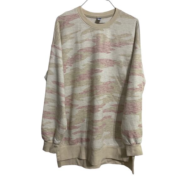 Old Navy Camo Oversize Sweatshirt Tunic Beige Pink Size S Tall - Picture 4 of 11